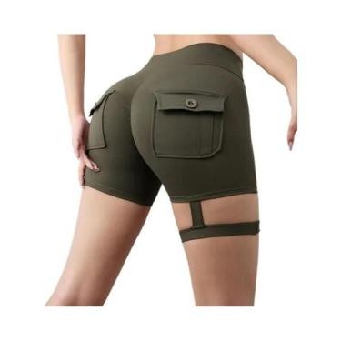 Imagem de Shorts Fitness Femininos Com Efeito Levanta Bumbum, Estilo Cargo, Seca