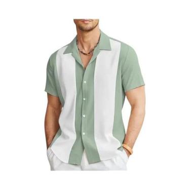 Imagem de Camisa Casual Masculina Com Estampa Havaiana Em Listras 3D, Manga Curt