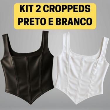 Imagem de Kit 2 Cropped Corselet Cintilante V com Alças Dazy - Preto e Branco Co