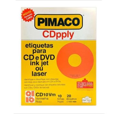 Imagem de Etiqueta Cd E Dvd Pimaco Papel Carta 20 Etq. Cd10 Vermelha