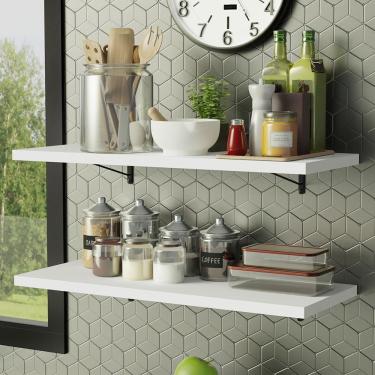 Imagem de Kit 2 Prateleiras Suspensas Para Cozinha Madesa 80 Cm Com Mão Francesa - Branco Branco