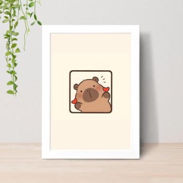 Imagem de Quadro Capivara Fofa Infantil A4 C/ Moldura e Vidro 01 Cor: Branco - L