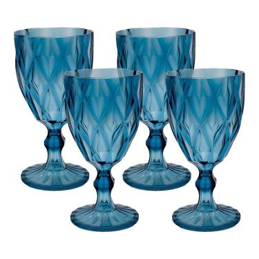 Imagem de Jogo 4 Taças De Acrílico Azul Diamond Diamante Festa Piscina Plástico 330ml Lyor