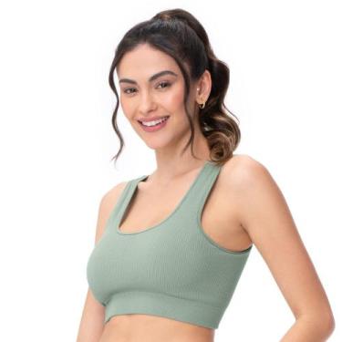 Imagem de Top Fitness Efeito Ribana com Bojo removível sem Costura Verde Grigio 
