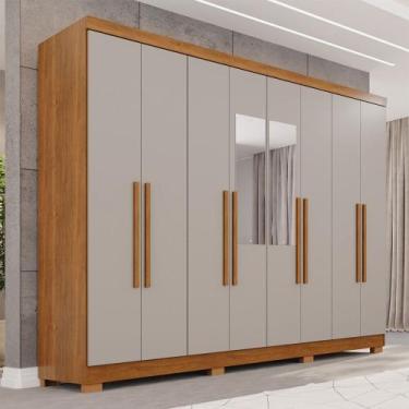 Imagem de Guarda-Roupa Casal Pinheiro 8 Portas 4 Gavetas com Pés e Espelho Cinam