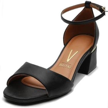 Imagem de Sandália Vizzano Salto Bloco Detalhe Dourado - Preto - 35-Feminino
