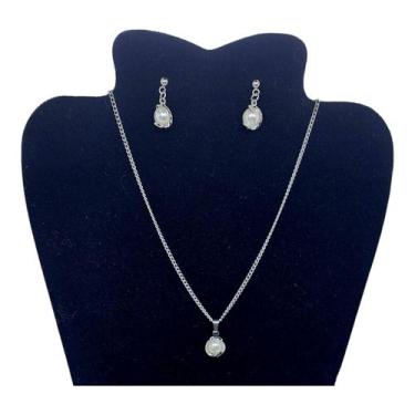 Imagem de Conjunto Feminino GARGANTILHA Colar Brinco Aço Inox Pérola - ASA