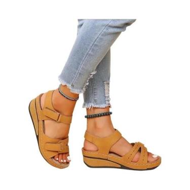 Imagem de Sandálias Femininas De Salto Anabela Com Sola Macia, Plataforma Elegan