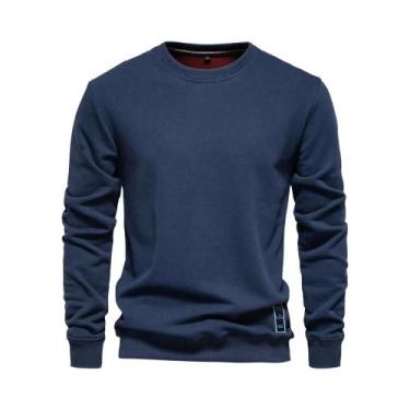 Imagem de Moletom Masculino De Mistura De Algodão Com Gola Redonda E Cor Sólida,