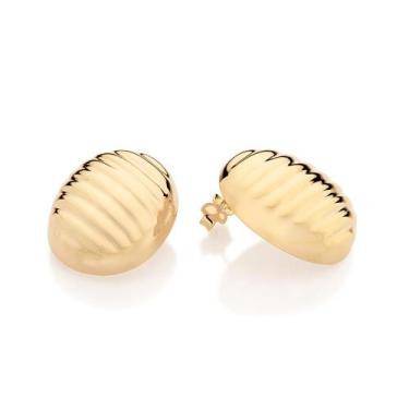 Imagem de Maxi Brinco Botão Abaulado Banhado a Ouro Rommanel 527590 Cor:Dourado,