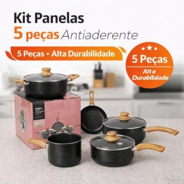 Imagem de Jogo de Panelas Antiaderente Cerâmica 5 Peças com Tampa de Vidro Premi