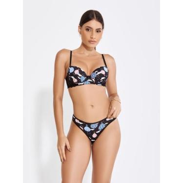 Imagem de Conjunto lingerie com bojo suede estampado com renda - ALTIÊ INTIMATE,
