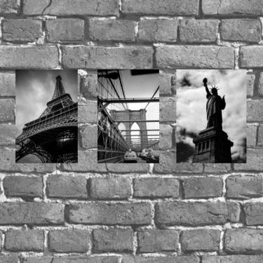 Imagem de Kit 3 Placas Decorativas Fotos Cidades 18x27cm