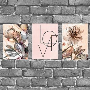 Imagem de Kit 3 Placas Decorativas Flores Love 18x27cm