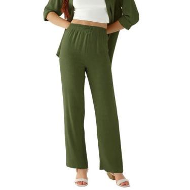 Imagem de Calça Pantalona De Linho - - Genérico, Verde militar, P
