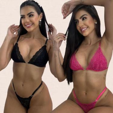 Imagem de Kit 2 Conjuntos Lingerie Sem Bojo Sarah Tamanho:GGCor:Preto Pink - Lik