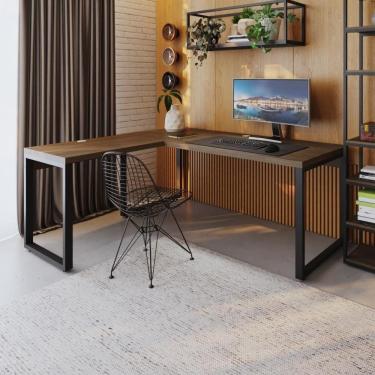 Imagem de Mesa Em L Presidente 190x160x75cm Yon - Nogueira-est.preta Nogueira-est.preta