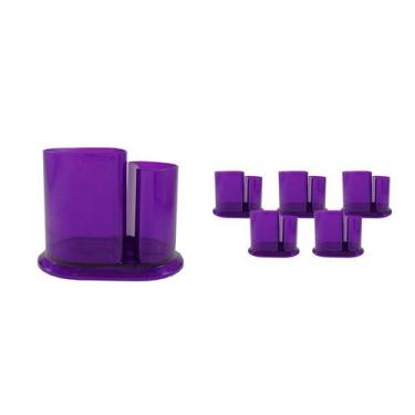 Imagem de Kit 6 Porta Lápis Duo Cristal Lilás Plástico - Bb Store