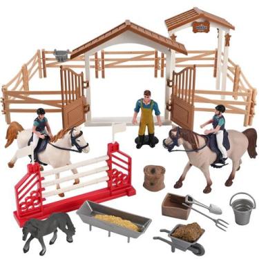 Imagem de Playset Horse Stable Goldge com 3 cavalos, cerca e acessórios