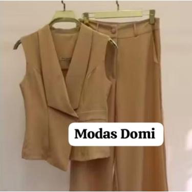Imagem de Modas Domi- Conjunto Feminino Calça Pantalona e Colete com Detalhe de 