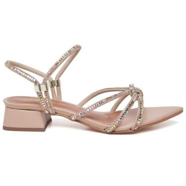 Imagem de Sandália Salto Baixo Napa Rosê Tira Com Pedra Ella's, 36, Rosa, Femini