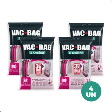 Imagem de Kit 4 Sacos a Vácuo Organizador Hang Bag Vac Bag para Roupas em Plástico com Gancho e A...