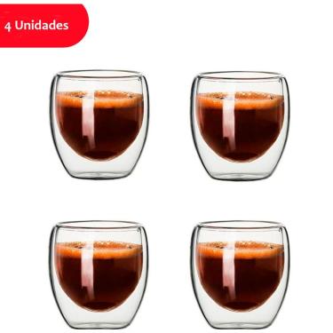 Imagem de Jogo de Copos Jogo Copos de Vidro Parede Dupla de 80ML para Café em Borossilicato com Isolamento Térmico Transparente