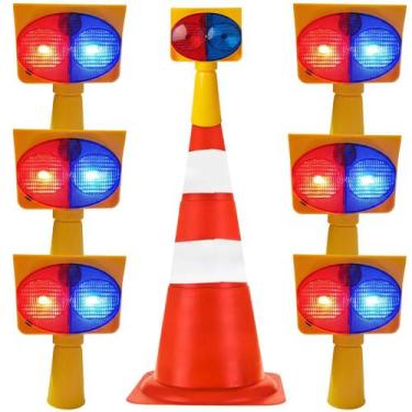 Imagem de Sinalizador Viario Solar Kit 6 Duas Cores Cone Alerta Transito Atençao