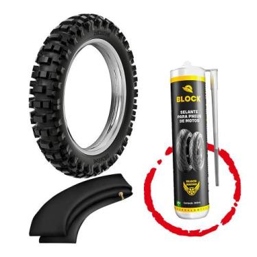Imagem de Kit Pneu Trilha Mini Moto 80/100-12 Rmx35 Rinaldi + Camara + Vacina - 