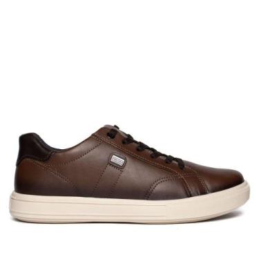 Imagem de Sapatênis Masculino Pegada Stretch Couro Marrom/Branco, Marrom, Branco