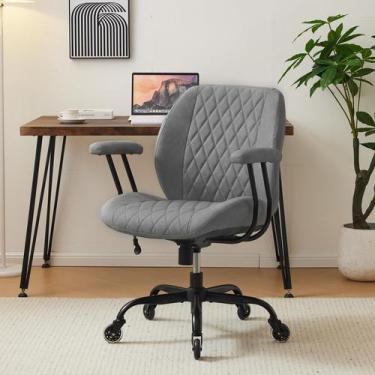 Imagem de Cadeira de Escritório YFO Cinza em Couro Ergonômica, Ajustável e Girat