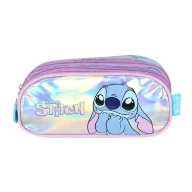 Imagem de Estojo Triplo Escolar Stitch Holografico Azul Luxcel