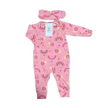 Imagem de Macacão Zíper Arco Íris Rosa com Faixa de Cabelo Tam.P - PopKids