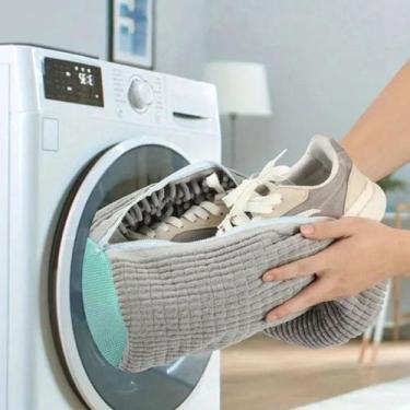 Imagem de Saco De Lavagem Para Tênis E Sapatos Máquina De Lavar Reforçado Com Zí
