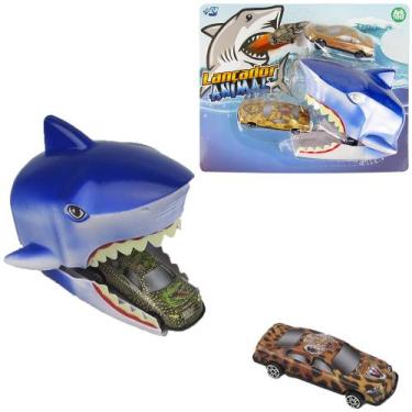 Imagem de Brinquedo Cabeça Tubarão Lançador De Carros + 2 Carrinhos - CLICKCOMPR