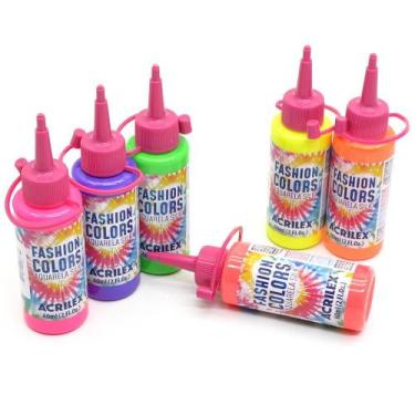 Imagem de Kit Tinta Fashion Colors Fluorescente para Tie Dye 60ml - 6 Cores - Ac