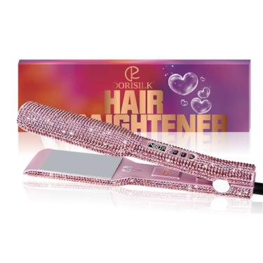 Imagem de Crystal Diamond Professional Hair Straightener, DORISILK 2 Inch Titanium Flat Iron Rhinestone Straightening Iron, Salon High Heat 480 °F, Instant Heat Up, Dual Voltage, Rose Pink