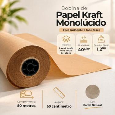 Imagem de Papel Kraft Pardo 40g Puro - 60cm De Largura x 50 Metros Monolúcido - 