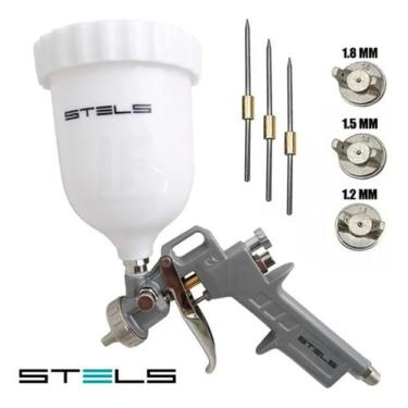Imagem de Pistola pintura gravidade stels 600ml 3 bicos 1.2,1.5,1.8mm