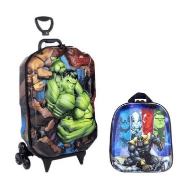 Imagem de Kit mala hulk 3d maxtoy + lancheira marvel maxtoy, Verde