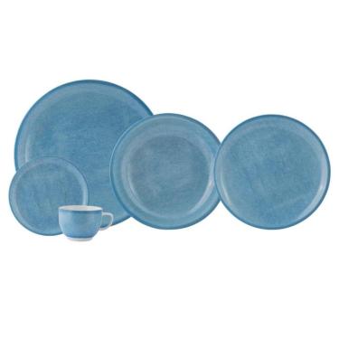 Imagem de Aparelho de Jantar Jeans 30 Peças Porcelana Redondo para Uso Diário Azul Schmidt