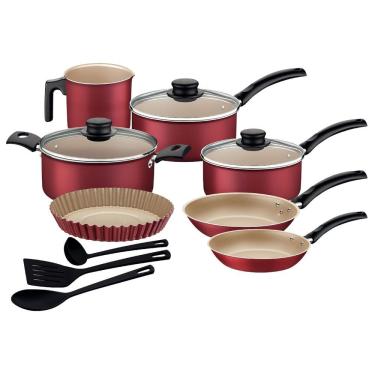 Imagem de Kit Cozinha 10 Peças Turim 20297776 em Alumínio com Revestimento Antiaderente Starflon Max Vermelho Tramontina