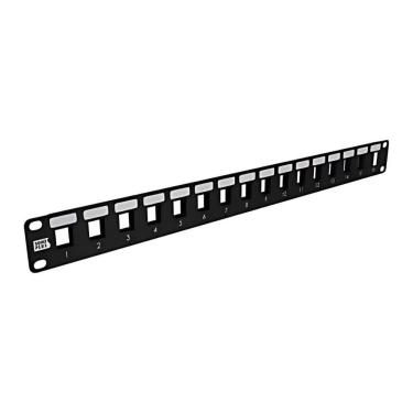 Imagem de Patch Panel Descarregado Sohoplus 16 Posições para Organização de Rede em Aço SAE1020 Preto