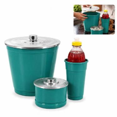 Imagem de Kit pia cozinha 3 peças verde com lixeira porta detergente e bucha tam