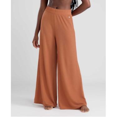 Imagem de Saída de praia calça pantalona com textura carmel she tamanho:mcor:lar