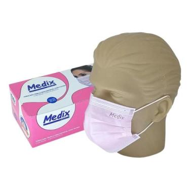 Imagem de Máscara Tripla Descartável Medix Rosa 50 Unidades Uso Diário