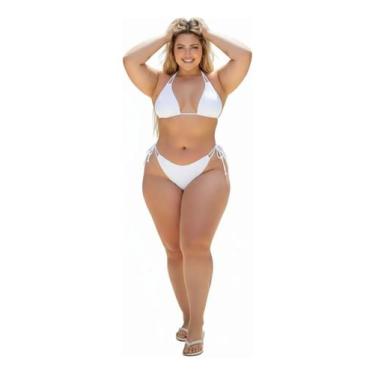 Imagem de Biquini Plus Size Cortininha Ajustavel Calcinha Amarração - MEG, Branc