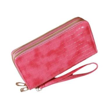 Imagem de Carteira Clutch Feminina Chique Vintage De Camada Dupla Com Zíper Retr