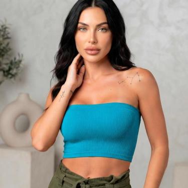 Imagem de Top Faixa Feminino Canelado sem alça Poliamida Ajustável ao Corpo 227 