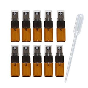 Imagem de JJKMALL- 10 20 peças mini 3 ml perfume de vidro âmbar garrafa de spray para viagem recarregável vazio cosméticos água atômica garrafas de vidro pulverizador garrafa + 3 ml grátis Pipeta conta-gotas, Âmbar, 3ml